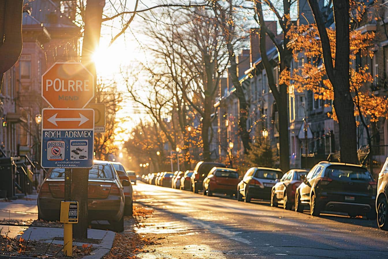 Voiture garée légalement dans une rue animée