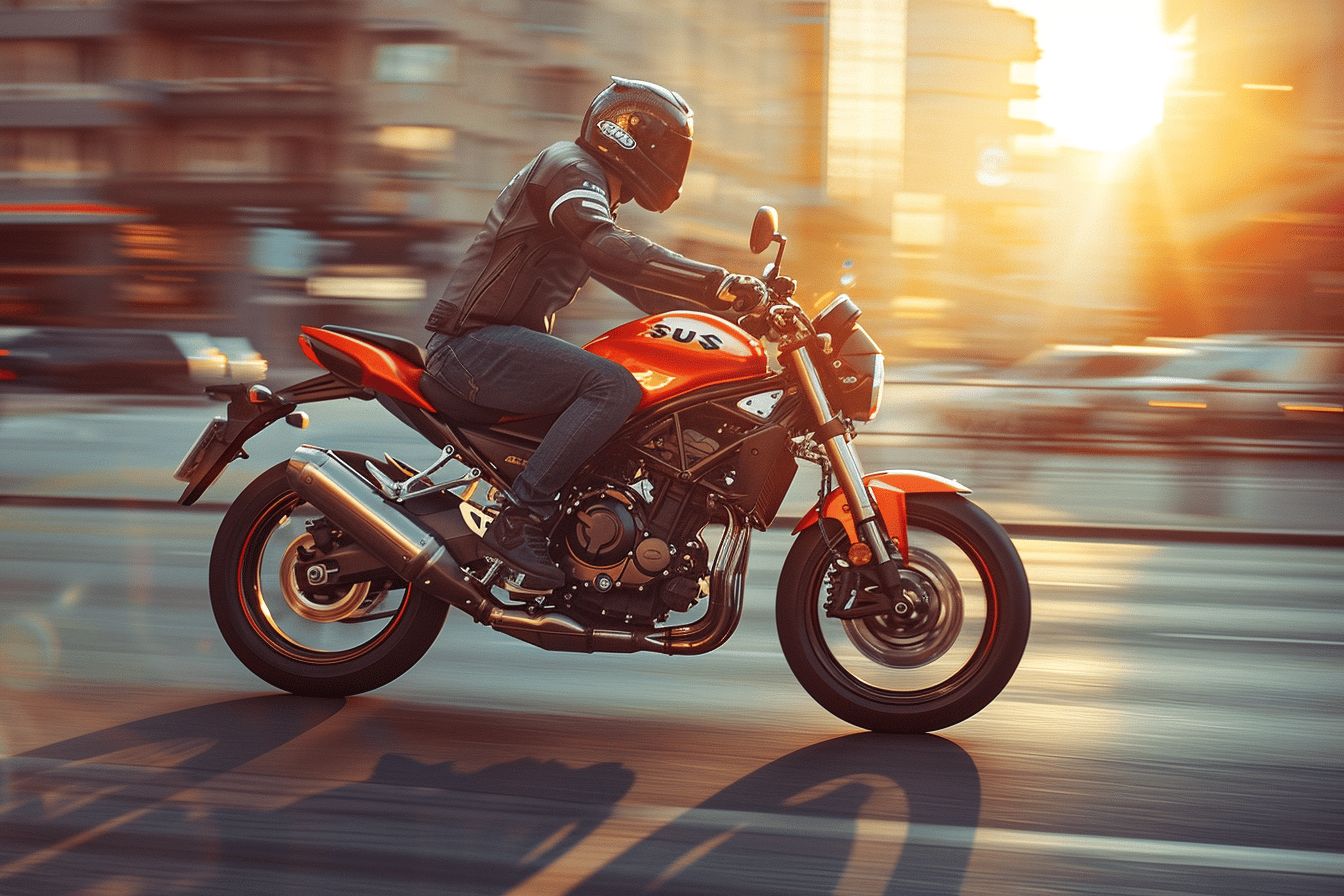 Un roadster Suzuki Gladius sur une route ensoleillée